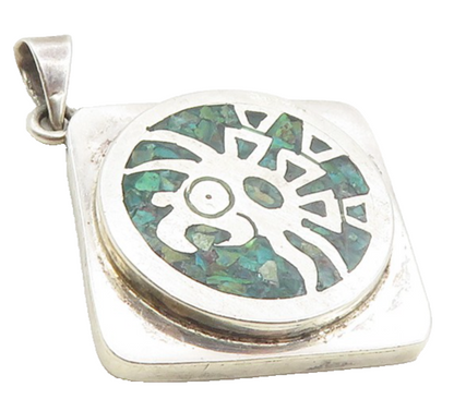 TAXCO MEXICO 925 Sterling Silver Vintage Turquoise Mosaic Pendant  PT7467