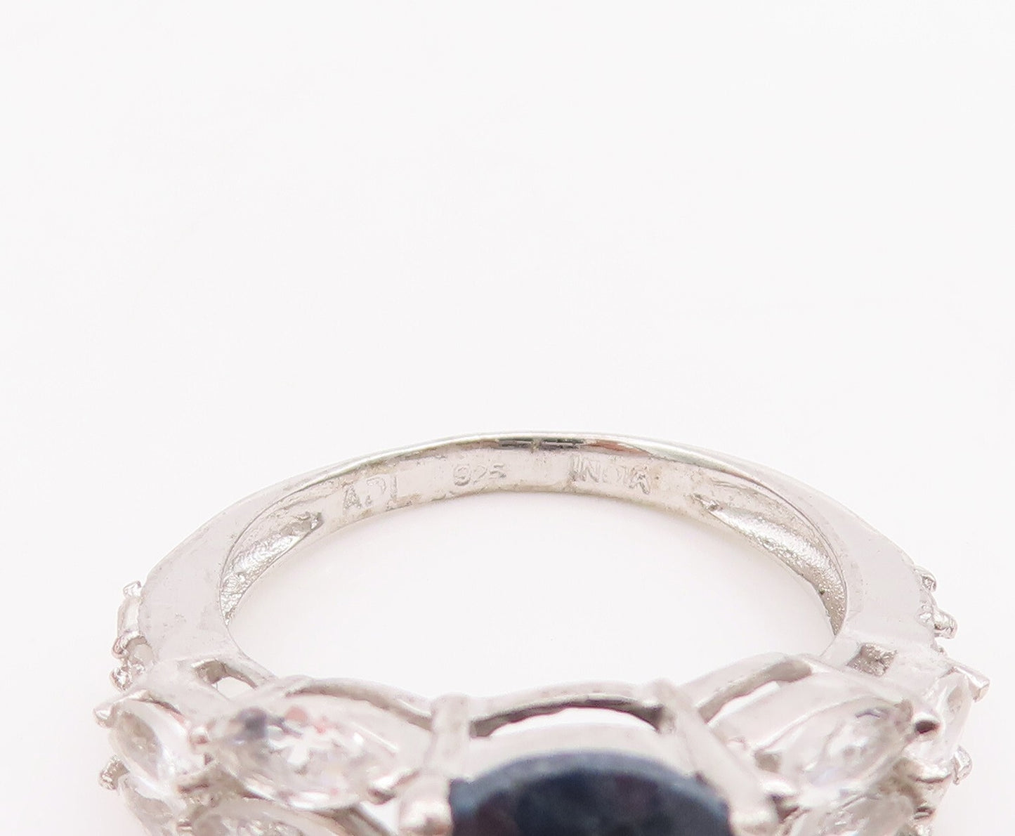 925 Sterling Silver Vintage Ring Oval Cut Sapphire Marquise Topaz Sz 7.5 RG29182