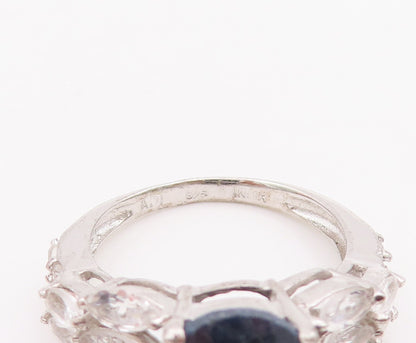925 Sterling Silver Vintage Ring Oval Cut Sapphire Marquise Topaz Sz 7.5 RG29182