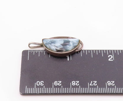 POLAND 925 Sterling Silver Vintage Mother Of Pearl Half Circle Pendant PT19632