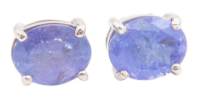 925 Sterling Silver Vintage Earrings Minimalist Oval Cut Tanzanite Studs EG13824