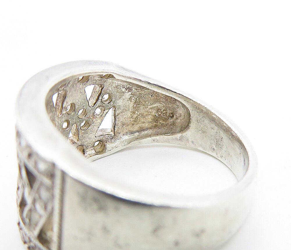 925 Sterling Silver  Vintage Sparkling Topaz Open Design Band Ring Sz 7 RG6294