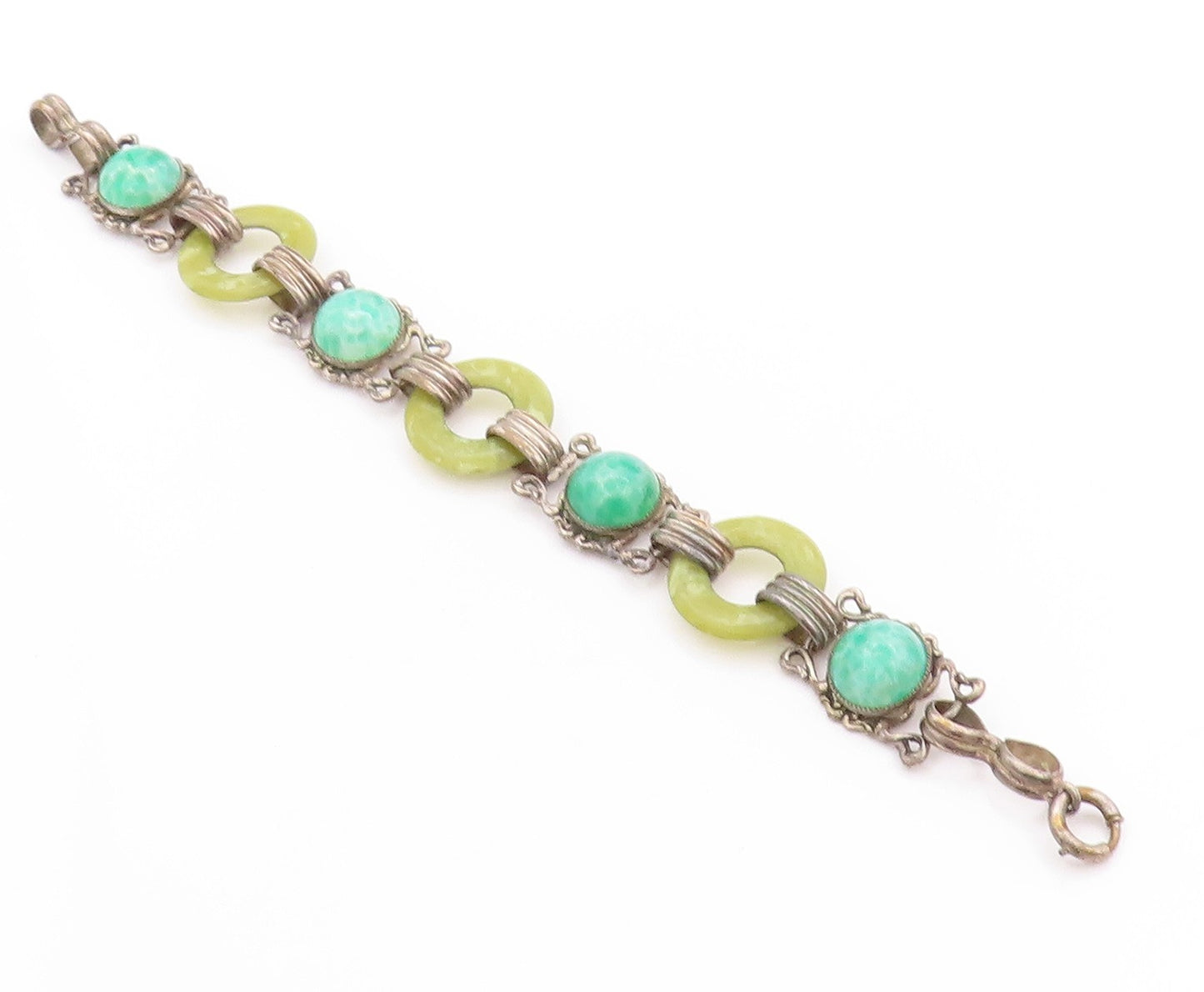 925 Sterling Silver Vintage Bracelet Gemstone Half Sphere & Rings  BT11245