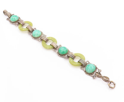 925 Sterling Silver Vintage Bracelet Gemstone Half Sphere & Rings  BT11245