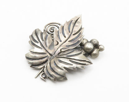 MEXICO 925 Silver  Vintage Dark Tone Grape Leaf Motif Brooch Pin  BP5520