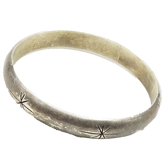 MEXICO 925 Silver  Vintage Dark Tone Star Etched Bangle Bracelet  BT7655