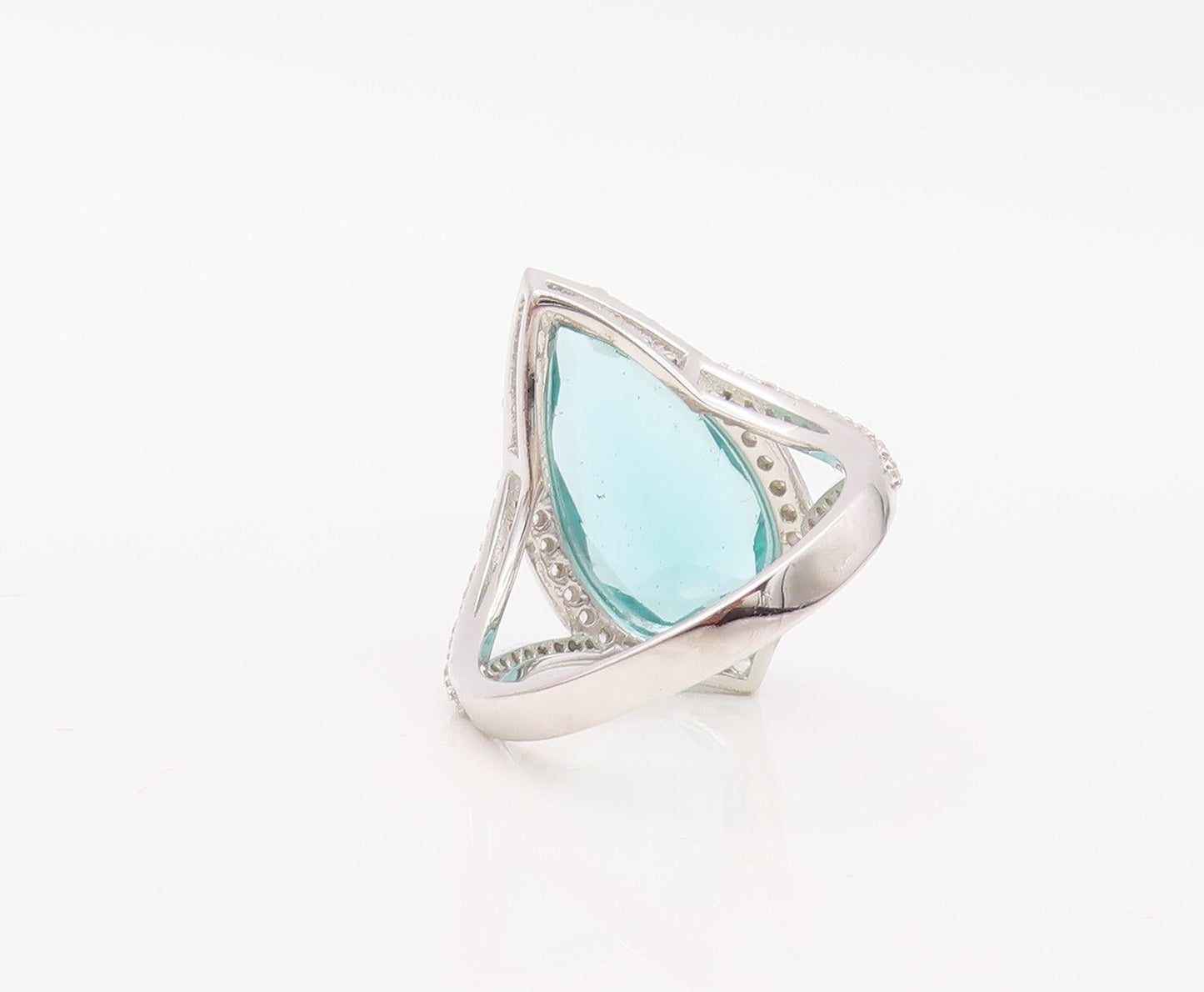 925 Sterling Silver Vintage Ring Drop Cut Sea Blue & White CZ  Sz 7  RG30649
