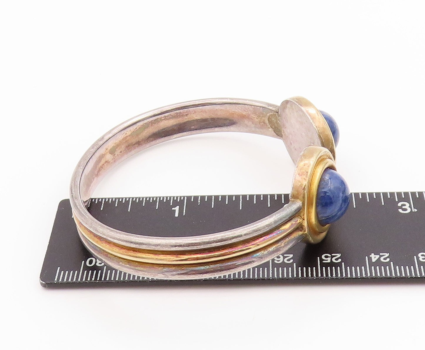 925 Sterling Silver Vintage Bracelet GREECE Grooved Cabochon Gemstone  BT11182