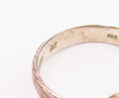 925 Sterling Silver Vintage Ring Modernist Pink Pearl Grooved Band Sz 10 RG33038