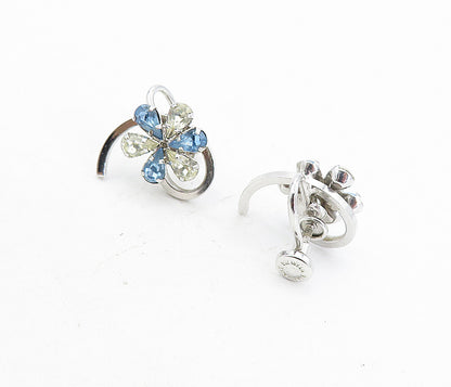 STAR ART 925 Silver  Blue & White Topaz Floral Non Pierce Earrings  EG4186
