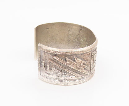 925 Sterling Silver Vintage Bracelet NAVAJO Geometric Pattern Wide Cuff  BT11945
