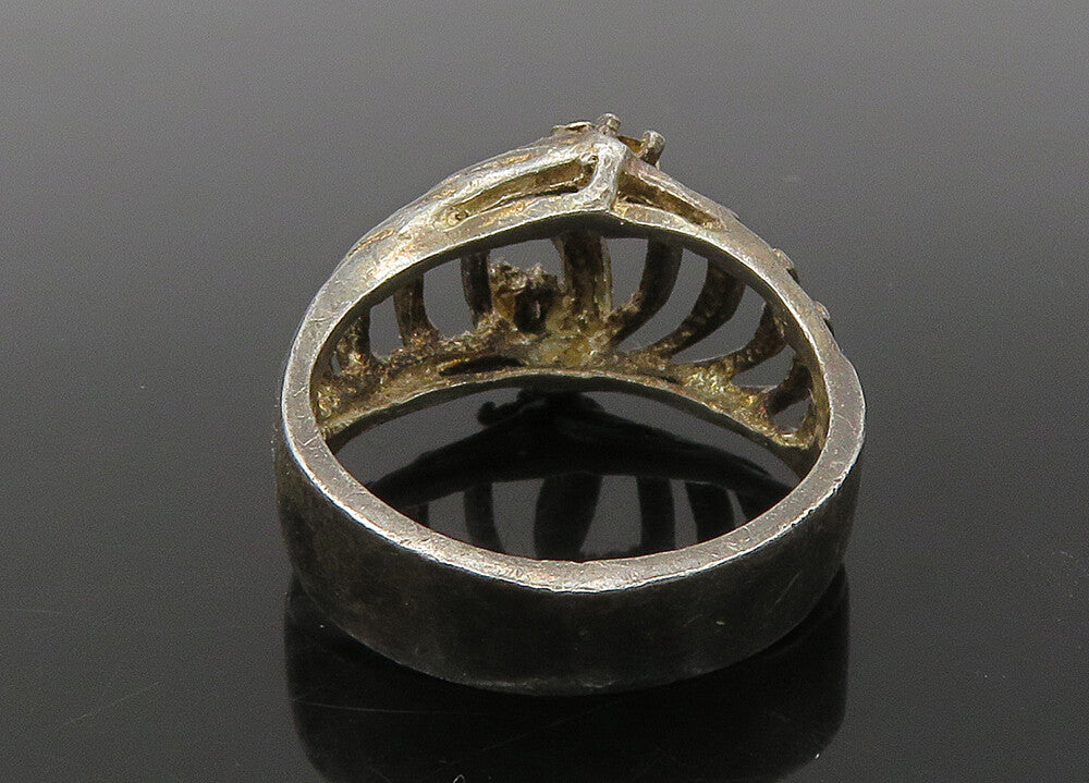 925 Silver & 14K GOLD  Vintage Topaz Two Tone Split Band Ring Sz 6  RG22667