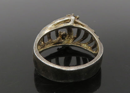925 Silver & 14K GOLD  Vintage Topaz Two Tone Split Band Ring Sz 6  RG22667