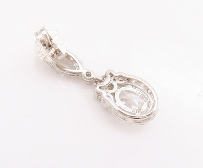 925 Sterling Silver Vintage Earrings Carved Eye Shape & Dangling Oval CZ EG13006