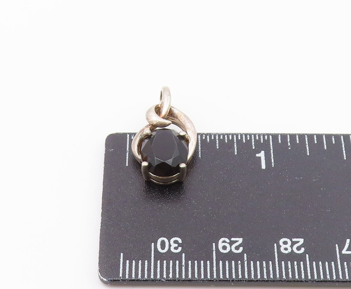 925 Silver  Vintage Hooked Twisted Bail Oval Black Spinel Pendant  PT21379