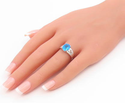 925 Sterling Silver Vintage Ring Real Diamonds & Blue Topaz Band  Sz 7  RG36139