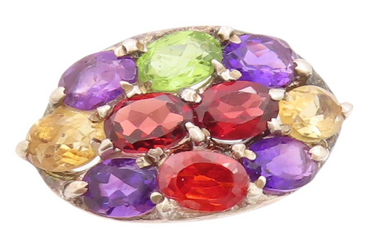 925 Sterling Silver Vintage Ring Oval Cut Multi Color Topaz  Sz 9  RG32427