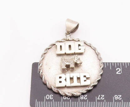 925 Sterling Silver Vintage Pendant Roped Bordered Carved Dog Bite Badge PT22976