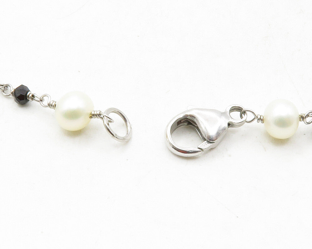 925 Sterling Silver  Petite Pearls & Black Hematite Chain Necklace  NE2128
