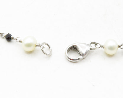 925 Sterling Silver  Petite Pearls & Black Hematite Chain Necklace  NE2128