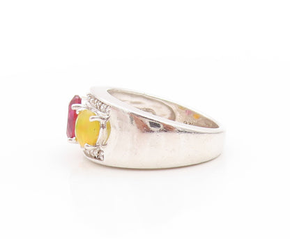925 Sterling Silver Vintage Ring Three Stone Gemstone Accent Band  Sz 6  RG33622