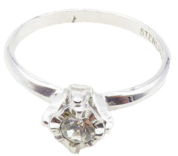 CLARK & COOMBS 925 Silver  Shiny Cubic Zirconia Solitaire Ring Sz 8  RG9878