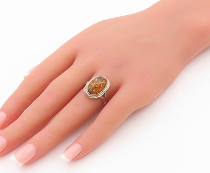 925 Sterling Silver Vintage Ring Oval Cabochon Gemstone  SZ 7.5  RG32243