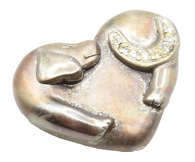 925 Sterling Silver  Vintage Topaz Dark Tone Puppy Love Heart Pendant  PT9889