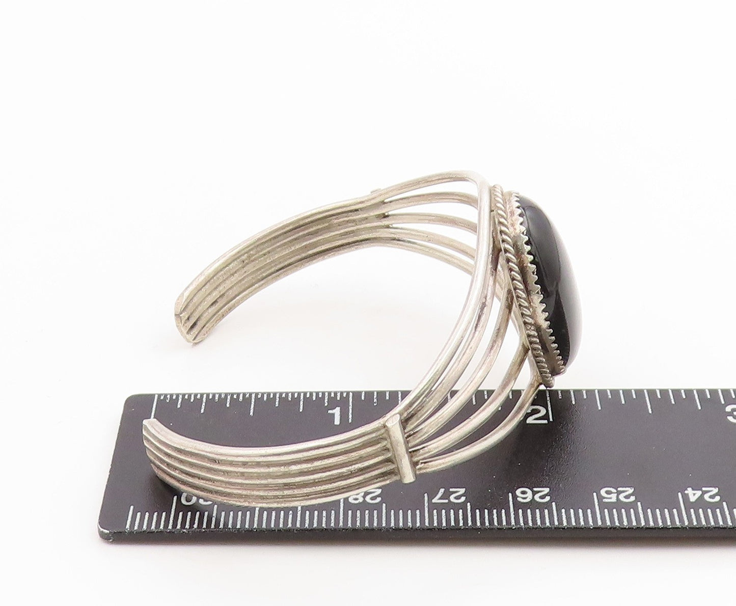925 Sterling Silver Vintage Bracelet NAVAJO Cabochon Black Onyx Cuff  BT12001