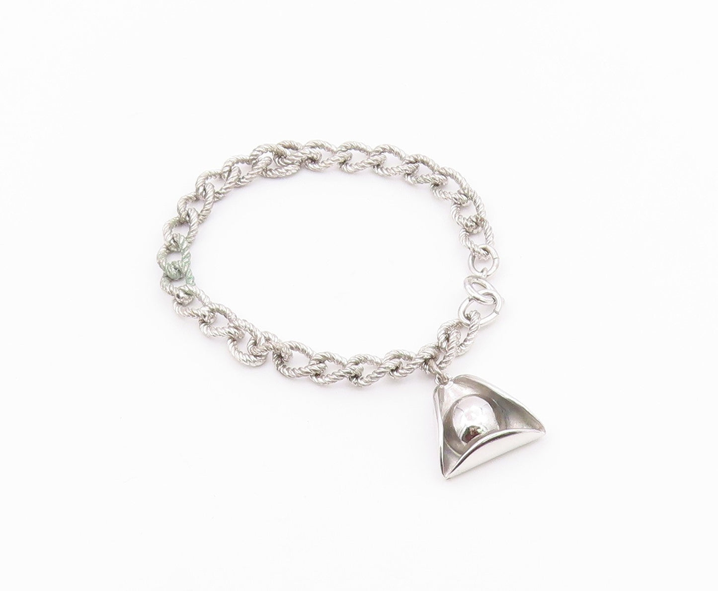 925 Sterling Silver  Vintage Hat Charmed Twist Link Chain Bracelet  BT3770