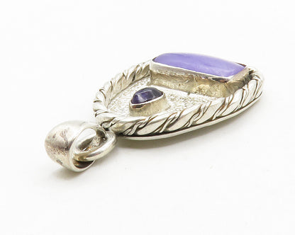 925 Sterling Silver  Vintage Charoite & Amethyst Twist Drop Pendant  PT9784