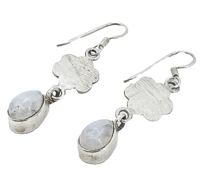 925 Sterling Silver Vintage Moonstone Flower Link Dangle Earrings EG3483