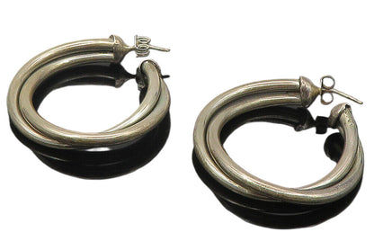 925 Sterling Silver  Vintage Shiny Smooth Double JHoop Earrings  EG6151