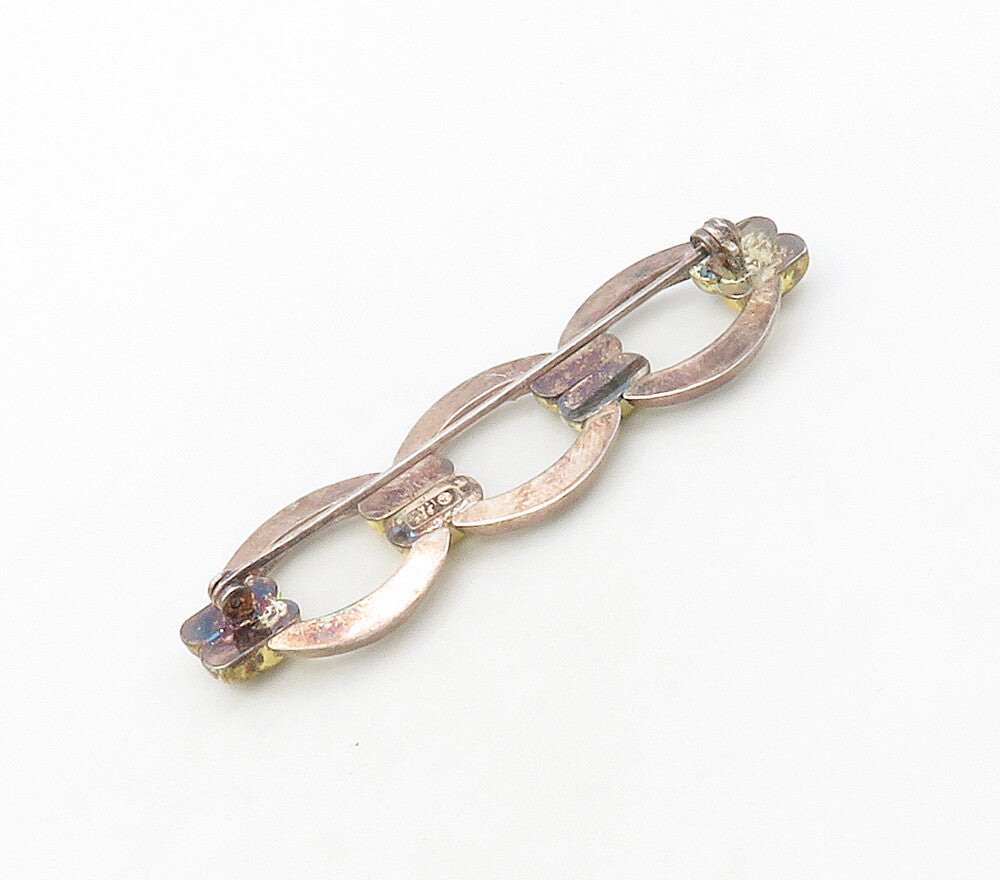 925 Sterling Silver  Vintage Shiny Smooth Two Tone Linked Brooch Pin  BP6438