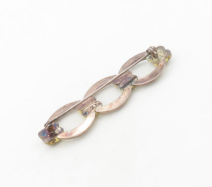 925 Sterling Silver  Vintage Shiny Smooth Two Tone Linked Brooch Pin  BP6438