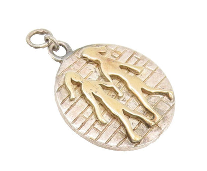14k GOLD 925 Silver  Vintage Dancing Girls Brick Wall Round Pendant  PT22296