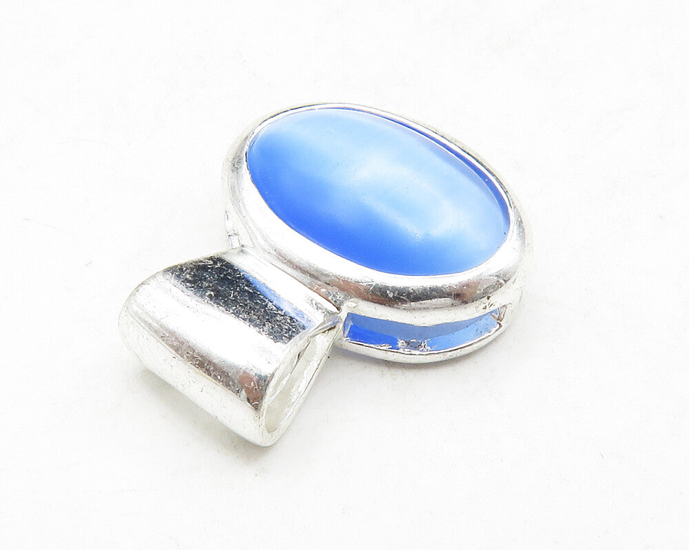 925 Sterling Silver Cabochon Cut Blue Cat's Eye Stone Drop Pendant PT10245