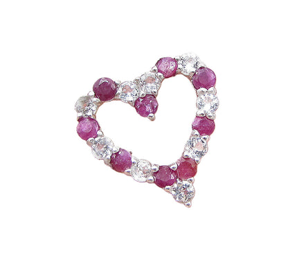 925 Sterling Silver  Ruby & Topaz Love Heart Slider Pendant  PT1149