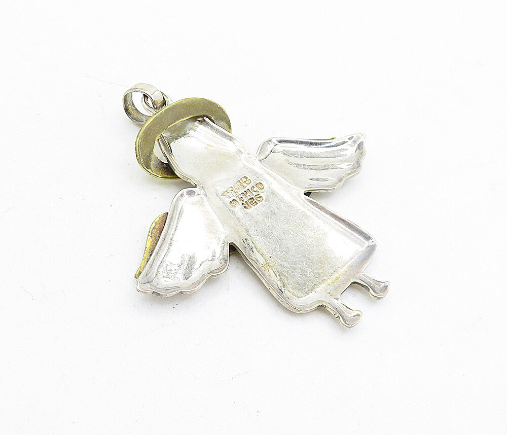 MEXICO 925 Sterling Silver  Vintage Shiny Two Tone Angel Motif Pendant  PT3466