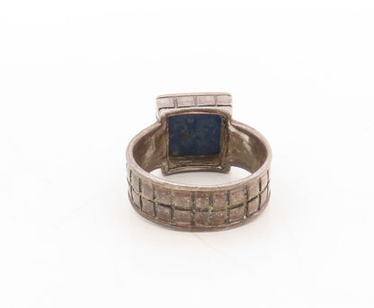 925 Sterling Silver Vintage Ring Dark Tone Square Gemstone Inlay  Sz 7  RG31084
