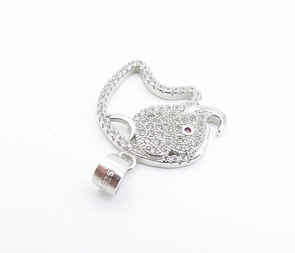 925 Sterling Silver  Petite Shiny Topaz Open Elephant Motif Pendant  PT5675