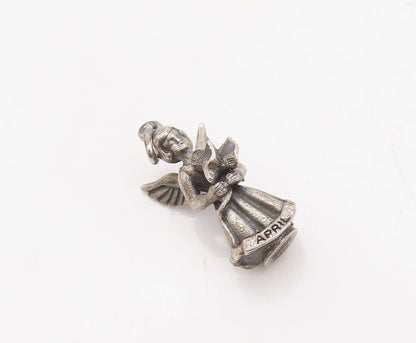 925 Sterling Silver Vintage Pendant HAYWARD April Fairy Angel Charm  PT23637