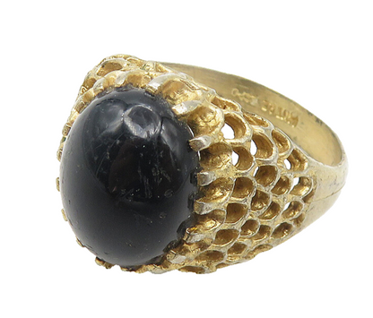 ESPO 925 Silver  Vintage Cabochon Black Onyx Dome Cocktail Ring Sz 9  RG10784