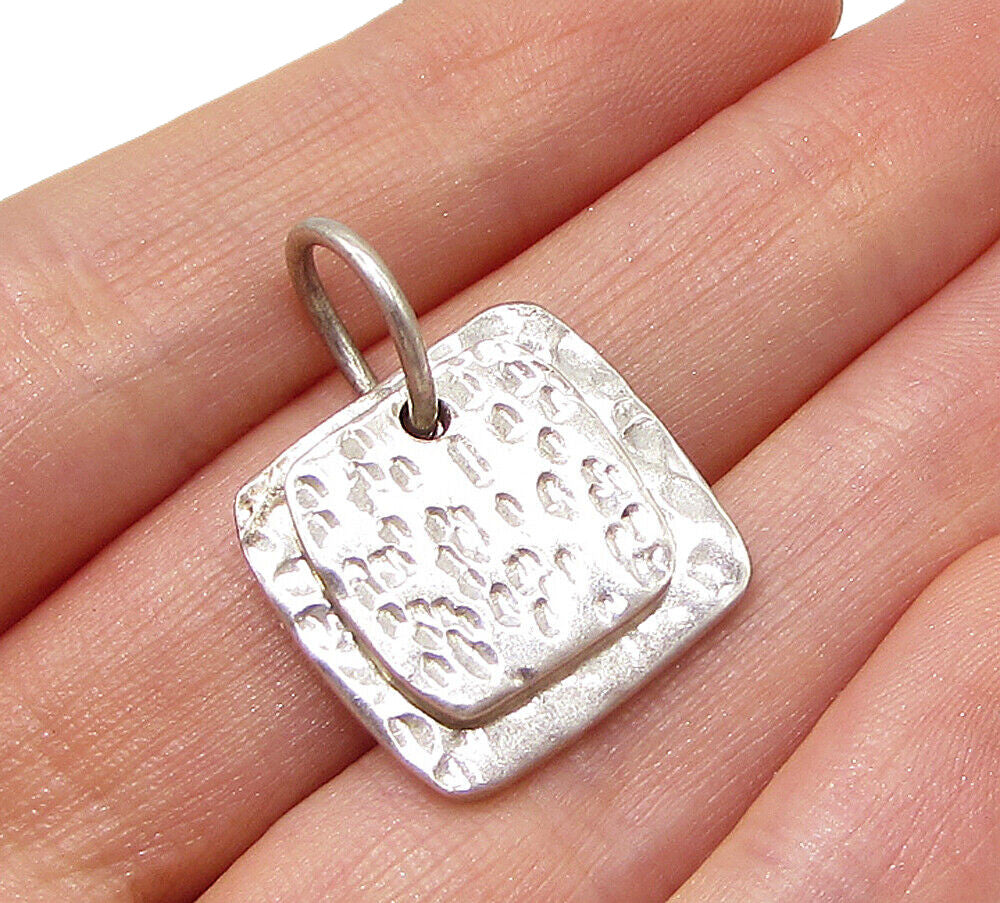 925 Sterling Silver  Vintage Hammered Leveled Blocks Drop Pendant  PT2152