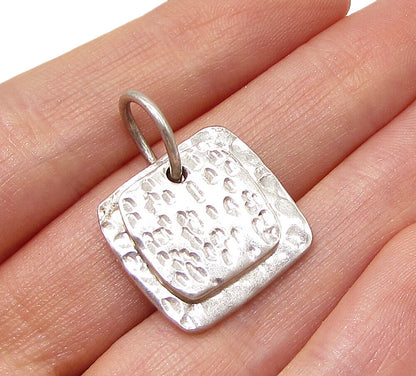 925 Sterling Silver  Vintage Hammered Leveled Blocks Drop Pendant  PT2152