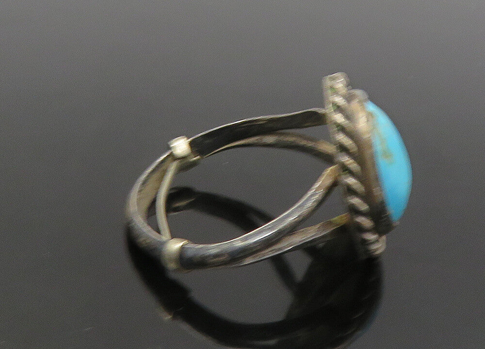 NAVAJO 925 Silver  Vintage Turquoise Oxidized Cocktail Ring Sz 6  RG21883