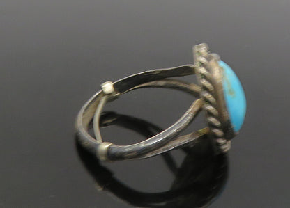 NAVAJO 925 Silver  Vintage Turquoise Oxidized Cocktail Ring Sz 6  RG21883