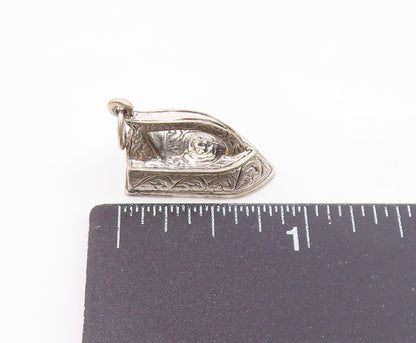 925 Sterling Silver  Vintage Shiny Swirl Detailed Iron Pendant  PT16091