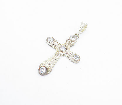 925 Sterling Silver Vintage Cubic Zirconia Religious Cross Pendant PT5199