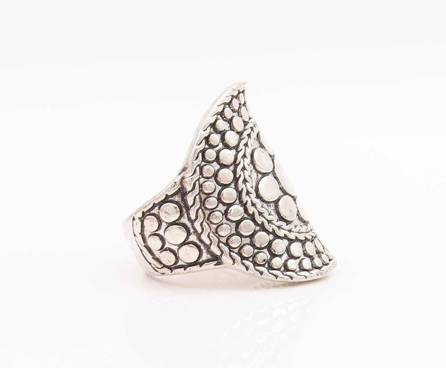 925 Sterling Silver Vintage Ring Bead Etched Circular Pattern  Sz 9  RG28701